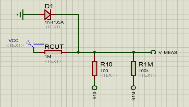 Resistance Measurement with the measuring resistance and Voltage Divider at the input pin "Resistance Sensing Simulation"