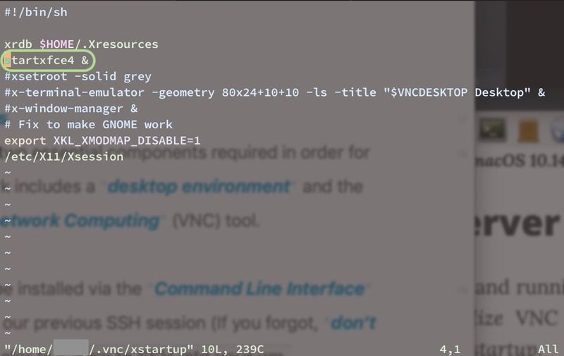 Register newly installed desktop environment in VNC server startup file desktop env