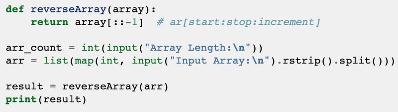 The output result for Python using default Pygment style array