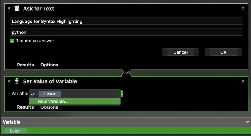 Step 3 – Similarly, search & drag `Set Value of Variable` action, then select New Variable. This will serve as input for the final command step3